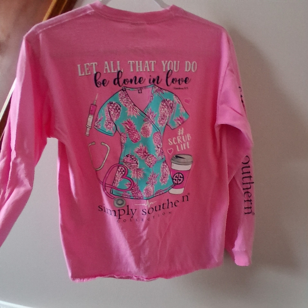 Simply Southern Pink Medical Nurse Healthcare Long Sleeve Size Medium
